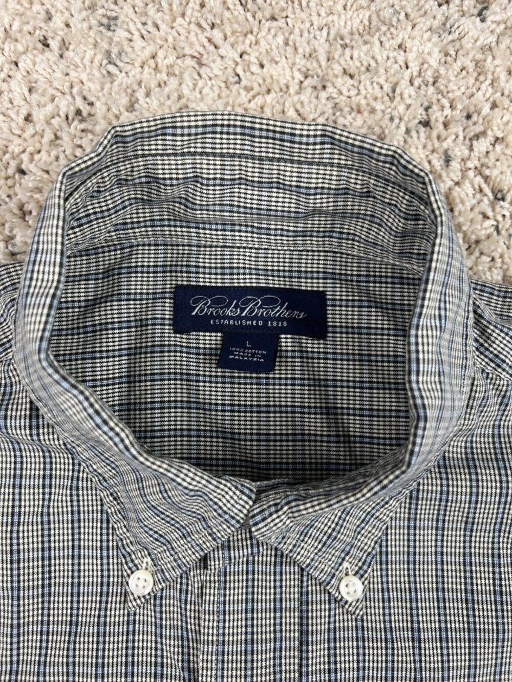 Brooks Brothers Button Up Shirt Mens Large Long Sleeve Green Blue Plaid Casual